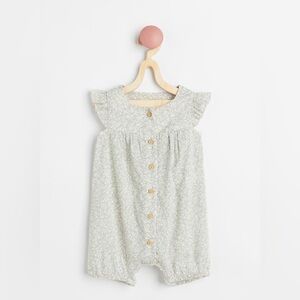 H&M cotton romper Light gray-green/floral 9/12m